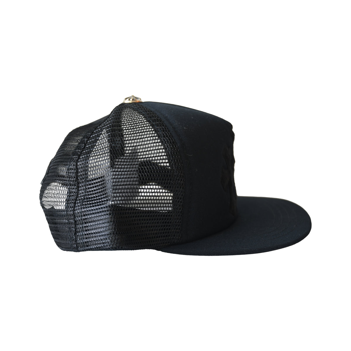 Chrome Hearts Calf Hair Triple Cross Patch Trucker Hat Black-NOBLEMARS