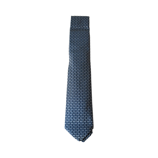 Hermes H en Relief 7 cm Heavy Silk Tie Blue -Noblemars