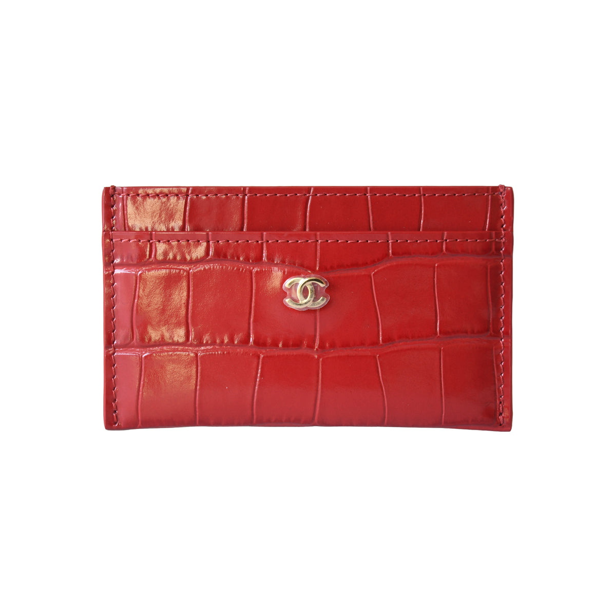Chanel 26B Classic Crocodile Embossed Card Holder Dark Red-NOBLEMARS