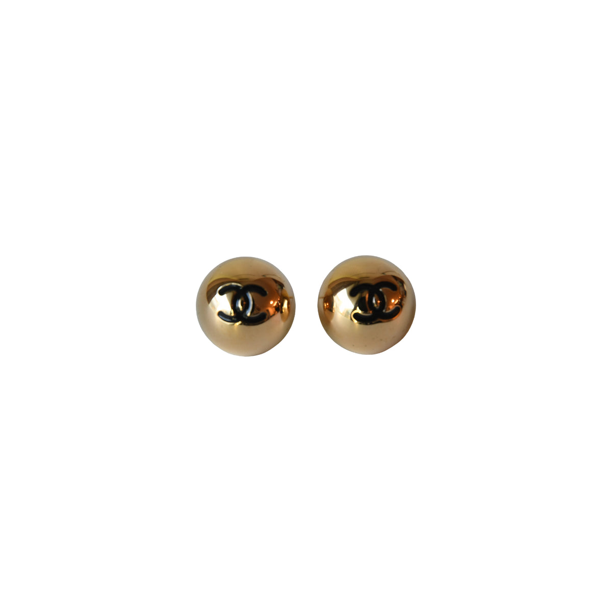 Chanel CC Logo Stud Ball Earrings Gold-NOBLEMARS