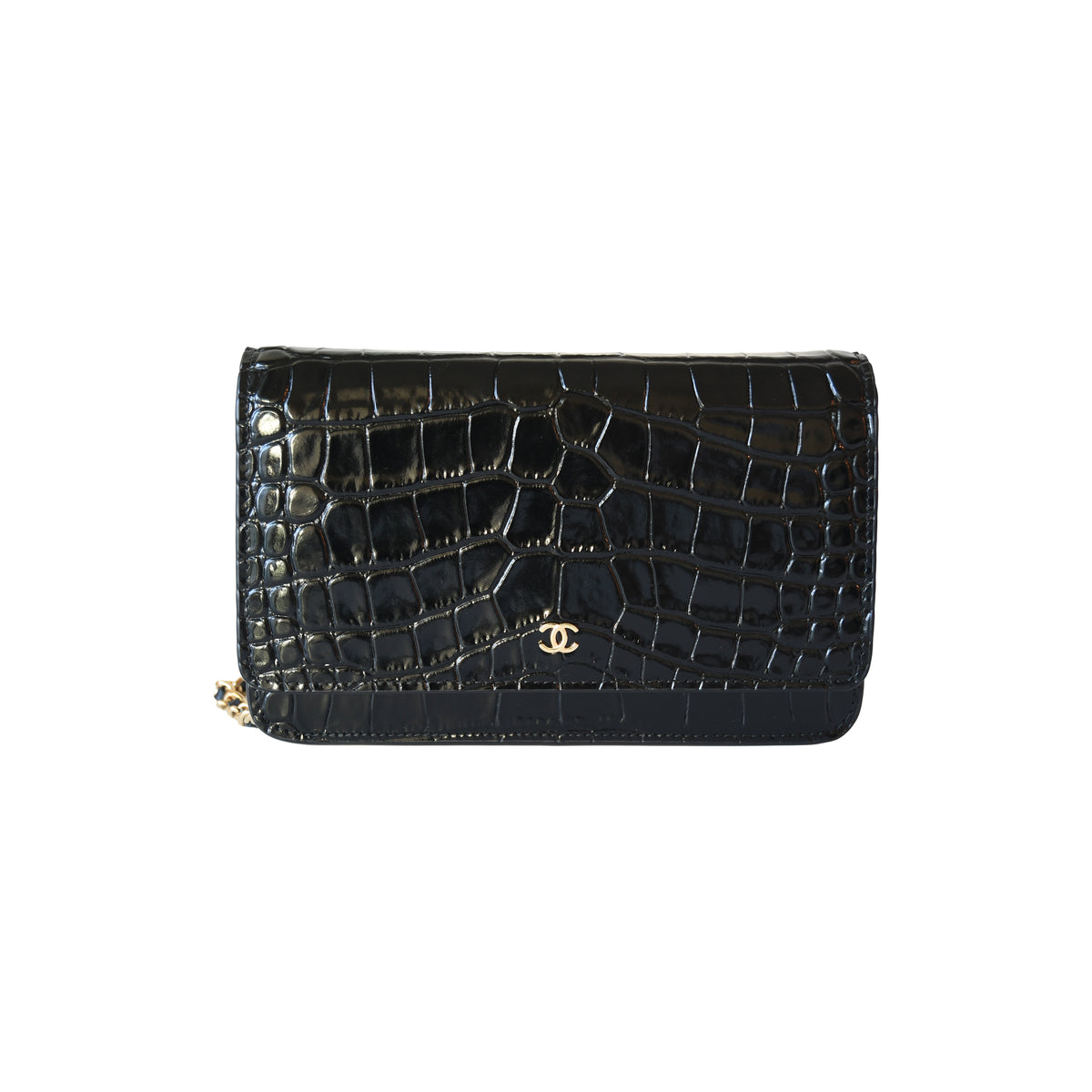 Chanel Crocodile Embossed Wallet on Chain Black-NOBLEMARS