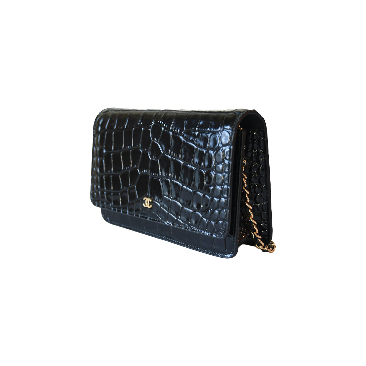 Chanel Crocodile Embossed Wallet on Chain Black-NOBLEMARS