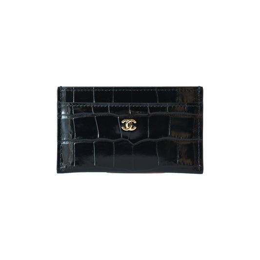 Chanel Crocodile Embossed Classic Card Holder Black-NOBLEMARS