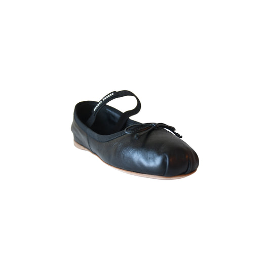 Miu Miu Logo Leather Ballet Flats Black-NOBLEMARS