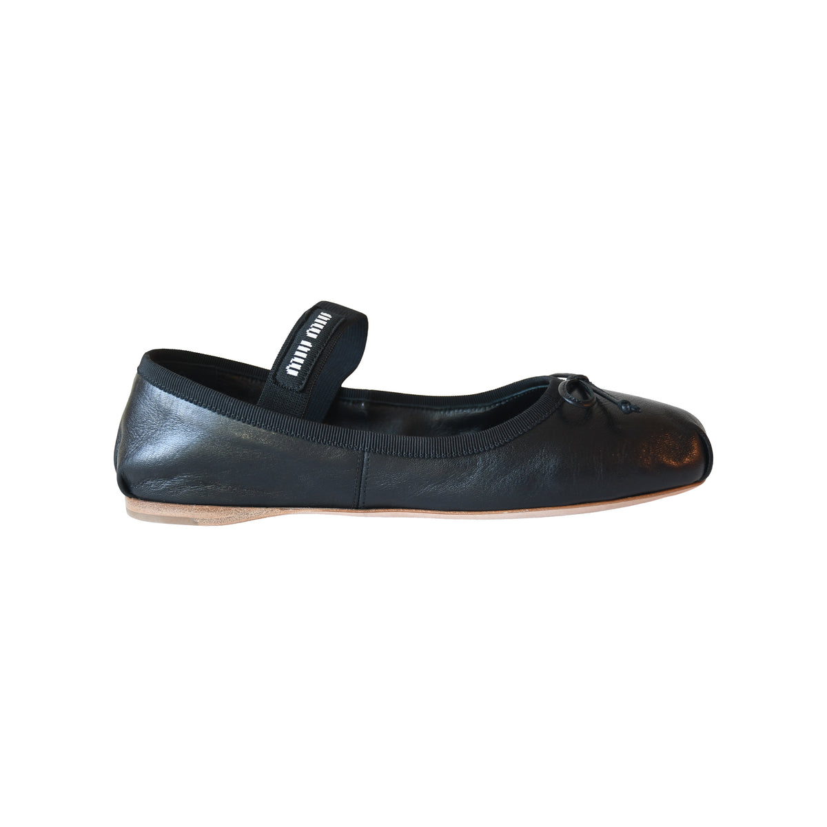 Miu Miu Logo Leather Ballet Flats Black-NOBLEMARS