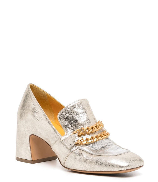 Madison Maison™ Gold/Silver Leather Mid Heel Loafer W/Chain-NOBLEMARS