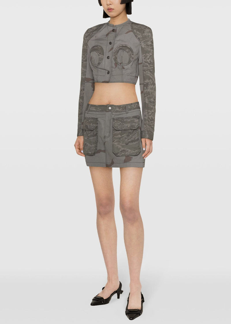 MARINE SERRE Grey Regenerated Camouflage Miniskirt