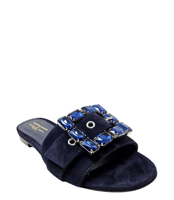 Madison Maison™ Fade Jeweled Buckle Navy Suede Sandal-NOBLEMARS