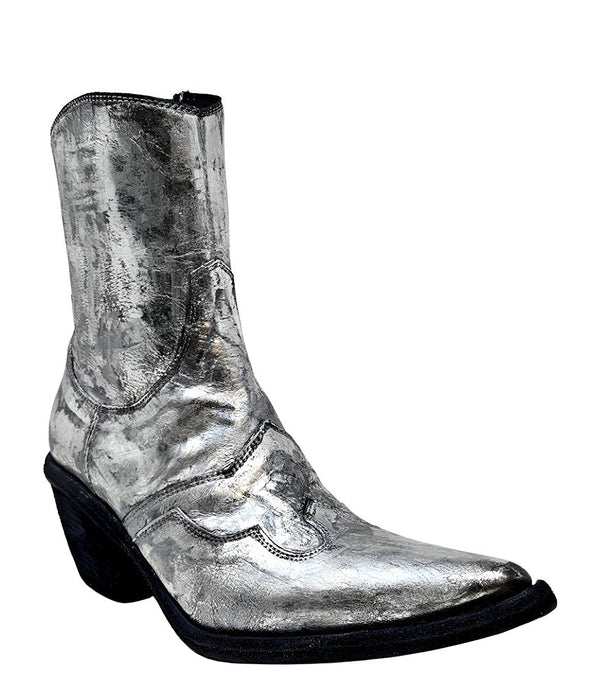 Madison Maison™ Silver Laminated Pointy Toe Ankle Boot-NOBLEMARS