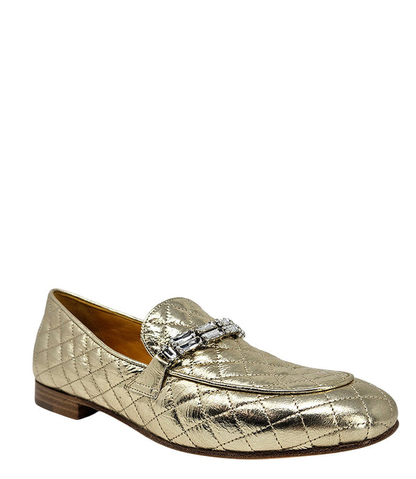 Madison Maison Gold Quilted Flat Loafer-NOBLEMARS