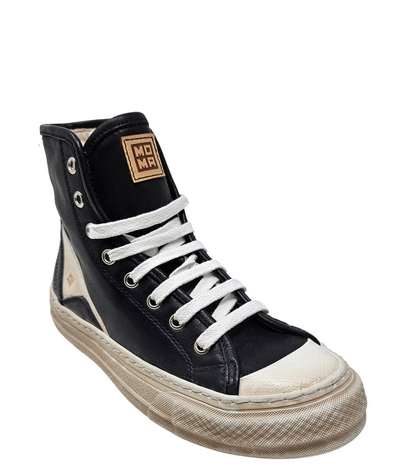 Moma Black/White Lace up Hi Top Sneaker-NOBLEMARS