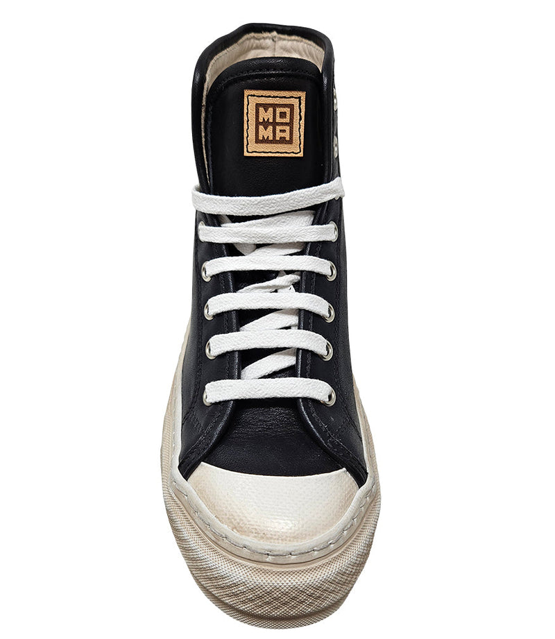 Moma Black/White Lace up Hi Top Sneaker-NOBLEMARS