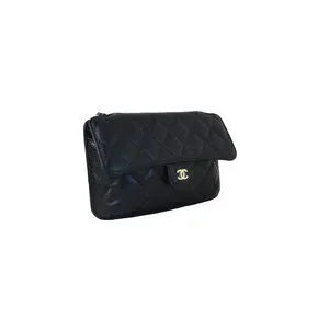 Chanel Caviar Fabric Quilted Foldable Tote With Chain Black Multicolor