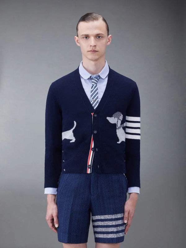 THOM BROWNE Men Hector With Hats Jersey Intarsia Cardigan In Wool-NOBLEMARS