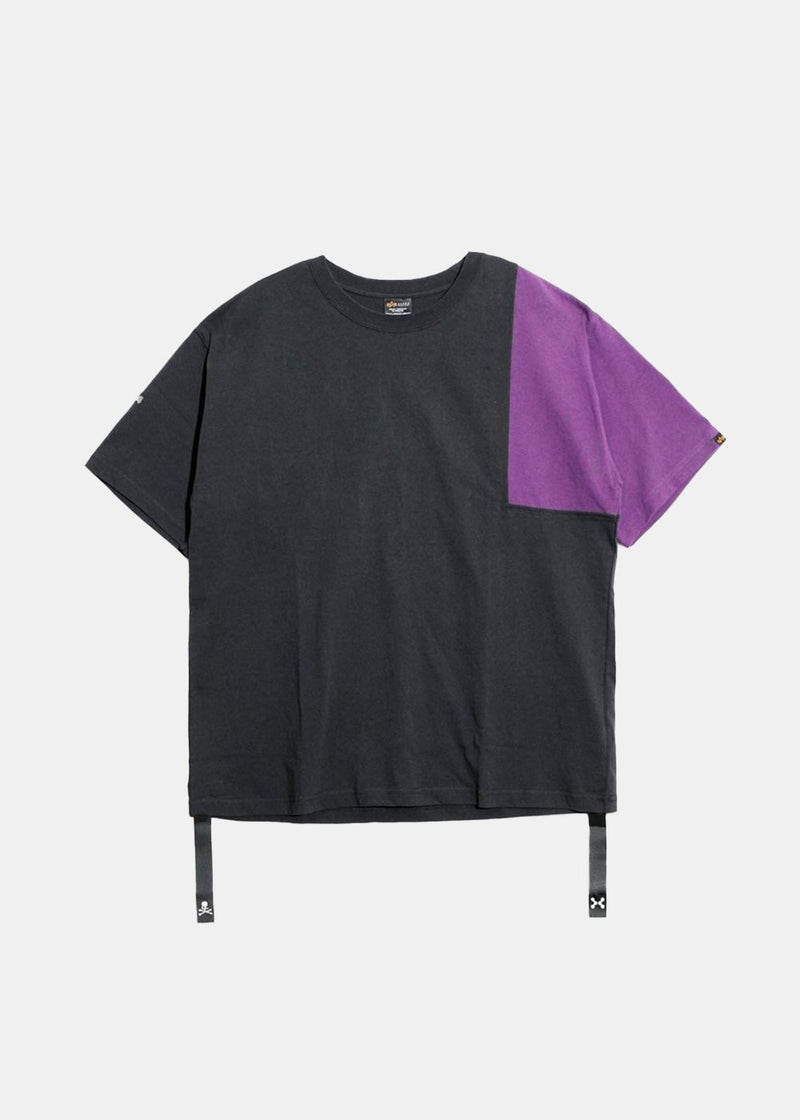 C2H4 Black & Purple Patchwork Logo Print T-Shirt - NOBLEMARS
