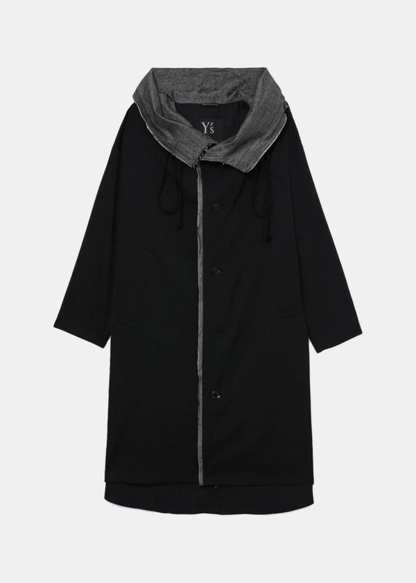 Y's Black/Grey Contrast-Lining Hooded Coat - NOBLEMARS