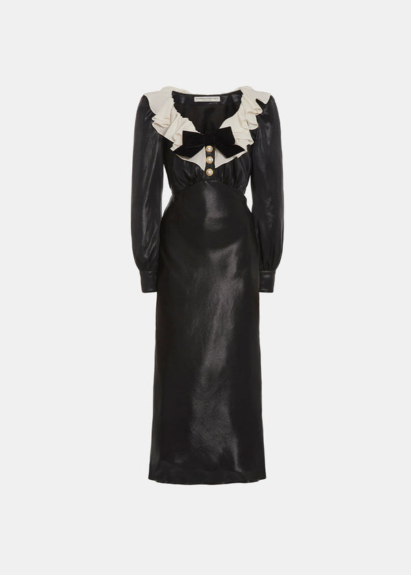 Alessandra Rich Black Laminated Silk Dress - NOBLEMARS
