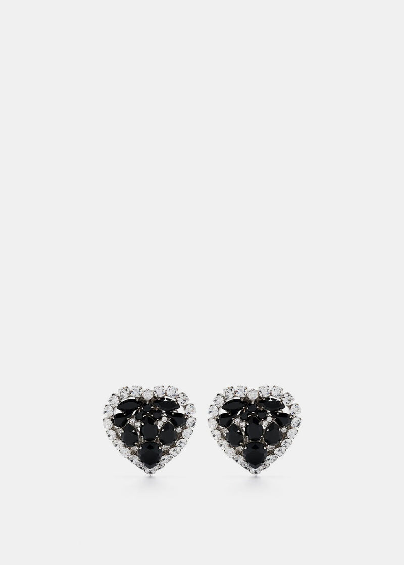 White and Black Heart Rhinestones Post Earrings