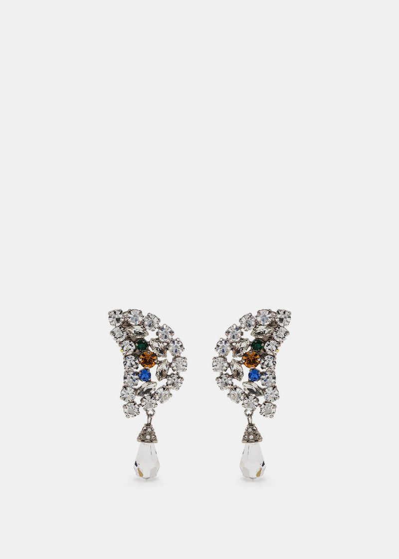 Alessandra Rich Silver Crystal Halfmoon Earrings - NOBLEMARS