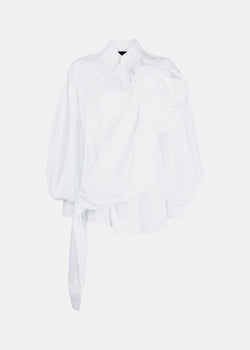 SIMONE ROCHA White Floral-Appliqu?? Draped Cotton Shirt - NOBLEMARS