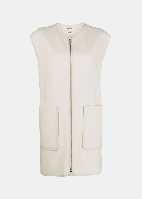 TOTEME Cream White Felted Zip-Up Vest - NOBLEMARS