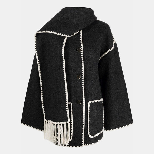 Embroidered scarf jacket dark grey mélange – Totême