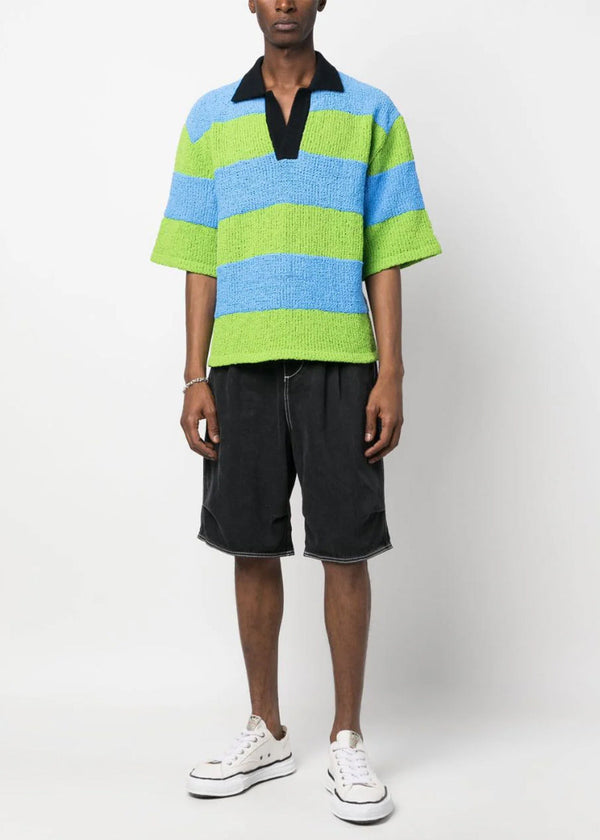Sunnei Green/Blue Striped Knitted Polo Shirt - NOBLEMARS