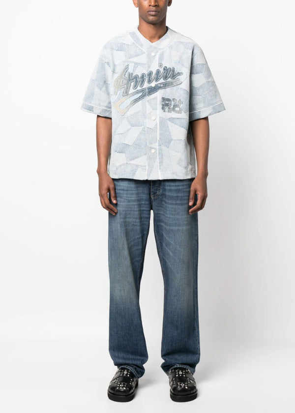 Amiri Blue Patchwork Baseball Shirt - NOBLEMARS