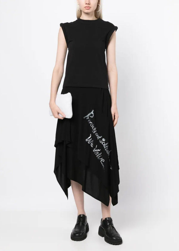 Y'S Black Asymmetric Midi Skirt - NOBLEMARS