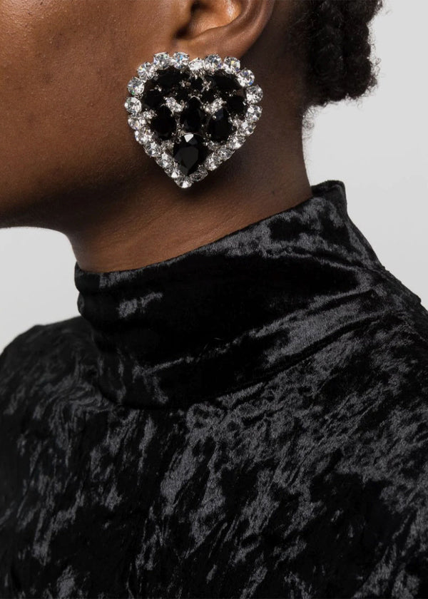Alessandra Rich Black/Silver Heart Crystal Earrings