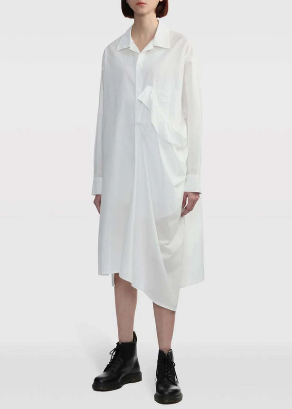 Y'S White Classic-Collar Cotton Dress - NOBLEMARS