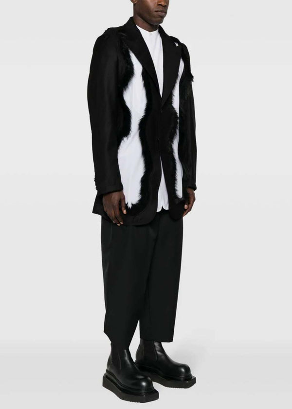 COMME DES GARçONS HOMME PLUS Black Faux Fur-Embellished Single-Breasted Blazer - NOBLEMARS