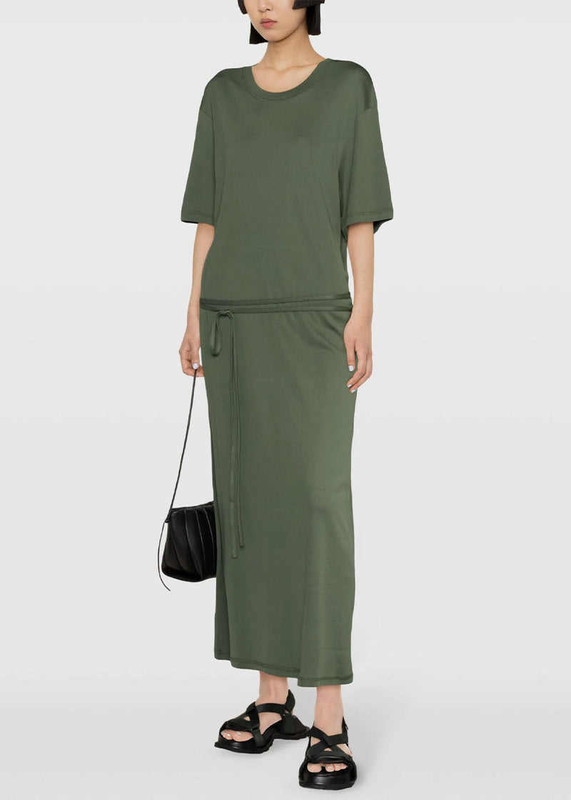 LEMAIRE Smoky Green Belted Rib T-shirt Dress - NOBLEMARS