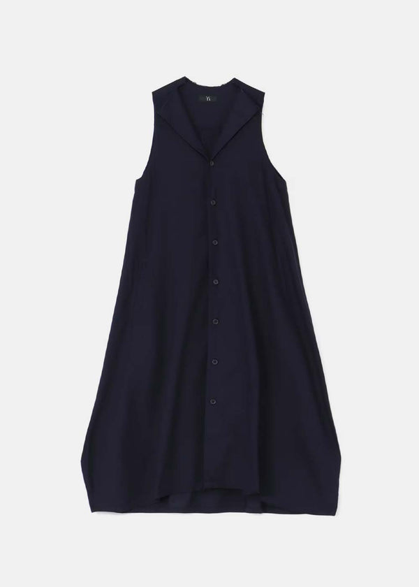 Y'S Navy Thin Cotton Twill Sleeveless Dress - NOBLEMARS