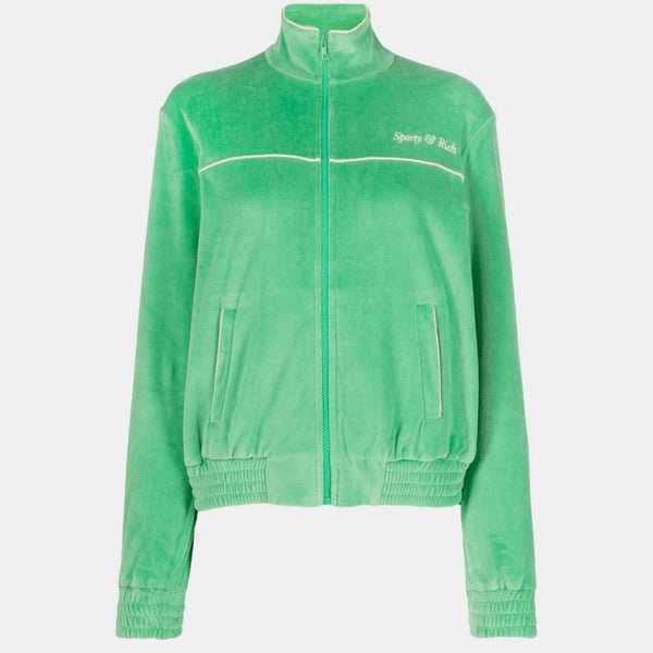 Sporty amp; Rich logo-print velvet track jacket - Green