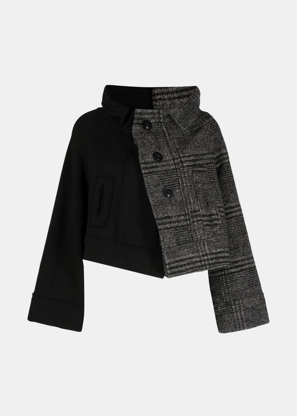 Y'S Black Asymmetric Cropped Jacket - NOBLEMARS