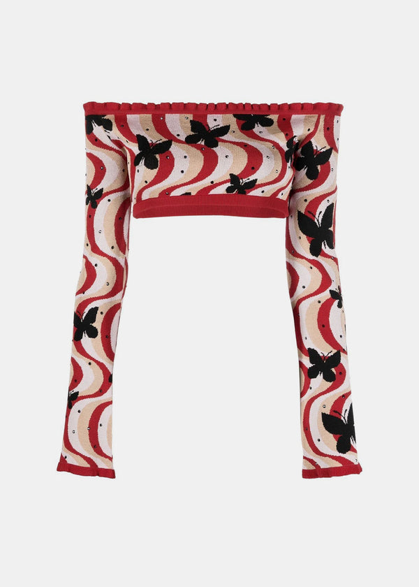 Alessandra Rich Red Butterfly Jacquard Knitted Top - NOBLEMARS