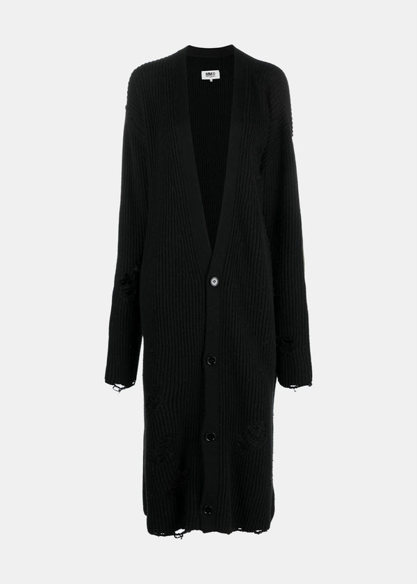 MM6 MAISON MARGIELA Black Distressed Knitted Cardi-Coat - NOBLEMARS