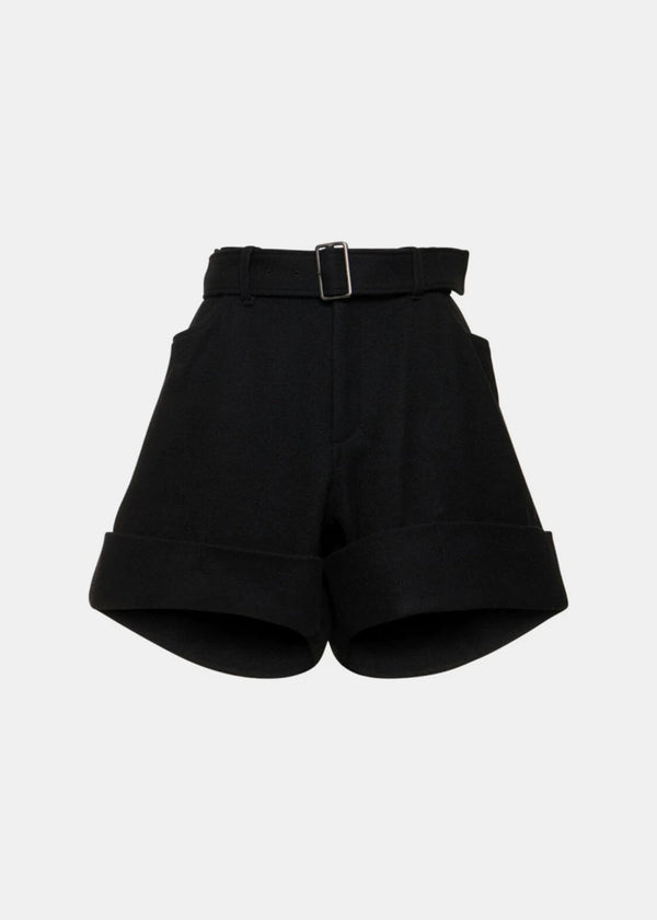 YOHJI YAMAMOTO Black Belted Flannel Cuffed Short Pants - NOBLEMARS
