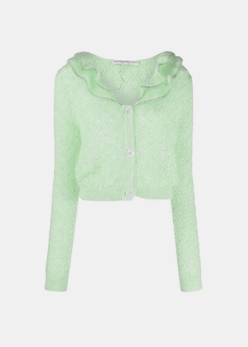 ALESSANDRA RICH Green Mohair Lace Knit Cardigan - NOBLEMARS