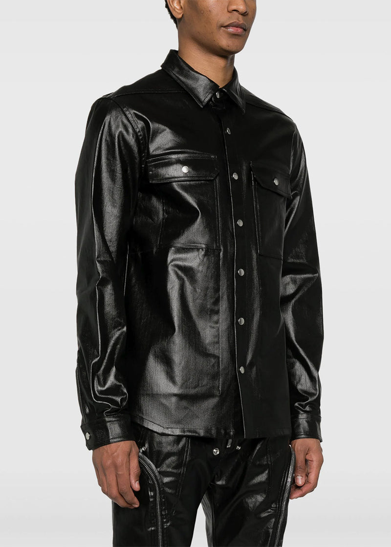 RICK OWENS Black Coated Denim Shirt Jacket - NOBLEMARS