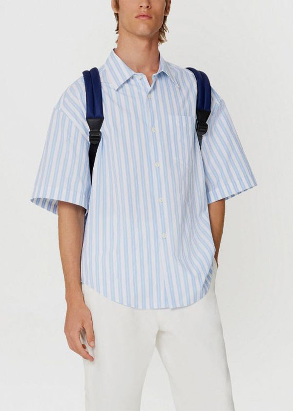 AMI ALEXANDRE MATTIUSSI Blue Striped Short-Sleeve Shirt - NOBLEMARS