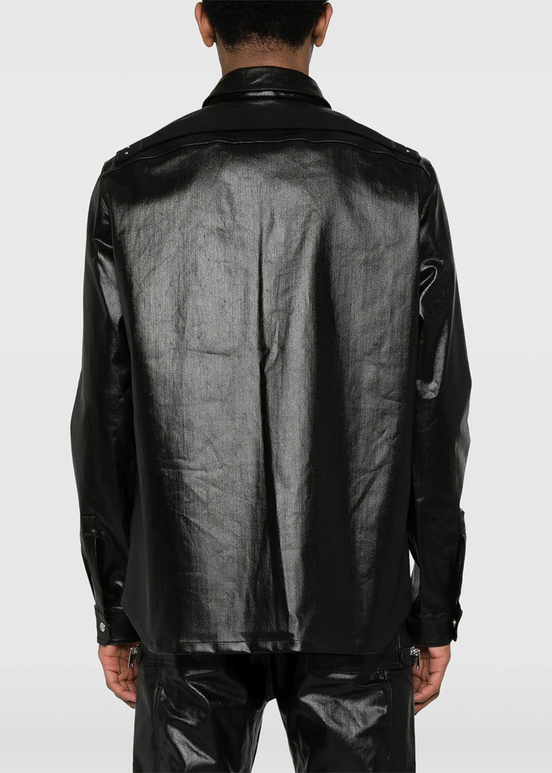 RICK OWENS Black Coated Denim Shirt Jacket - NOBLEMARS