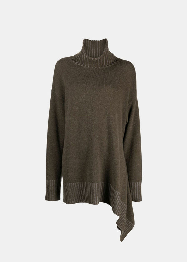 ZIGGY CHEN Moss Green Turtleneck Asymmetric Sweater - NOBLEMARS