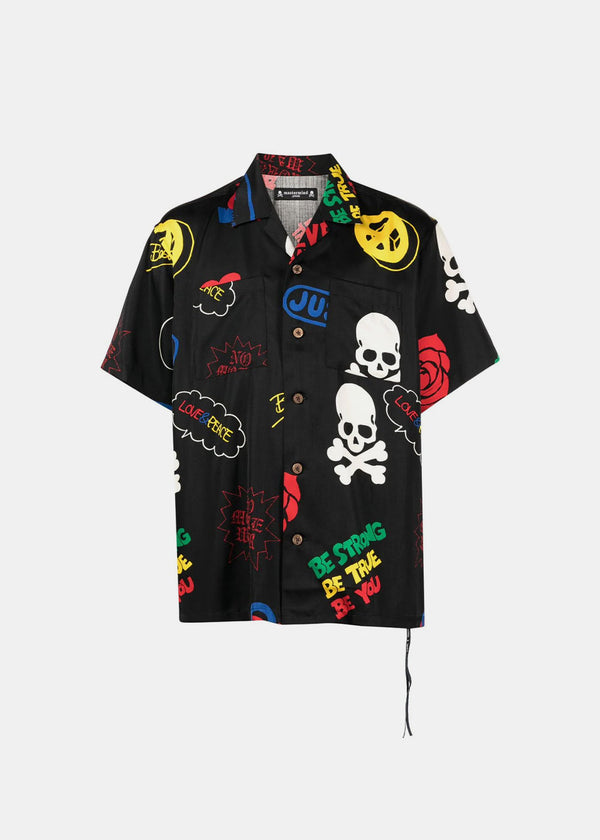 Mastermind Japan Black/Multi All Over Logo Short-Sleeve Shirt - NOBLEMARS