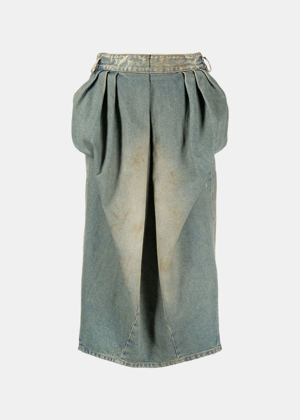 MAISON MARGIELA Dirty Blue Pleated Denim Midi Skirt - NOBLEMARS