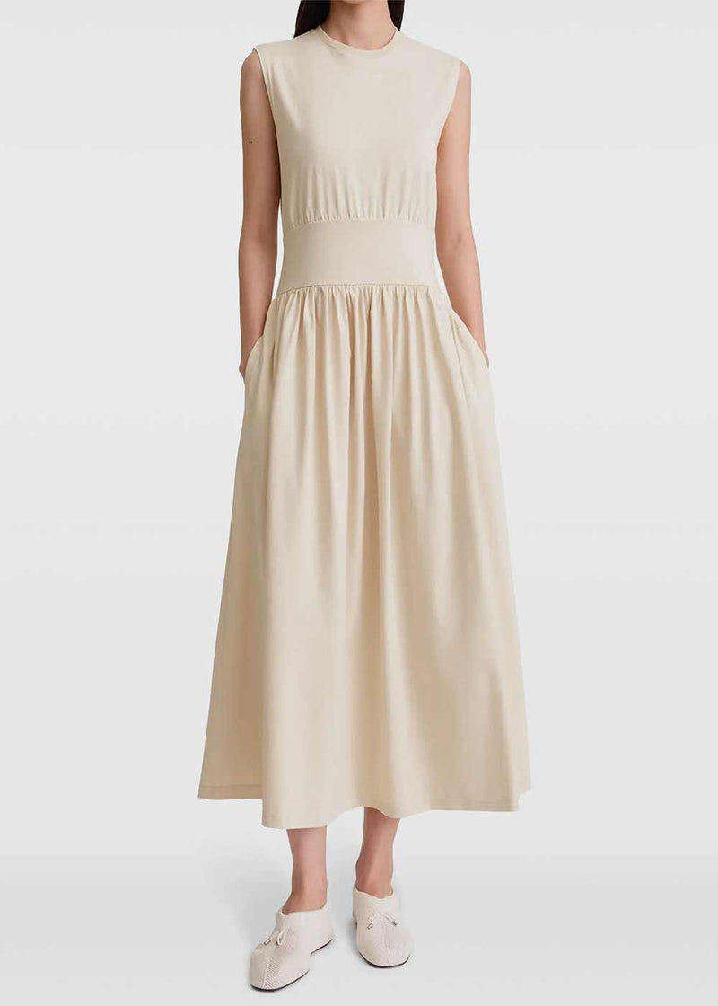 TOTEME Beige Fitted-Waistband Midi Dress - NOBLEMARS
