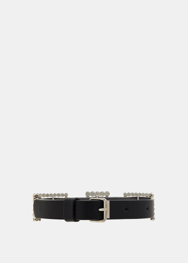 Alessandra Rich Black Leather Choker With Crystal Buckles - NOBLEMARS