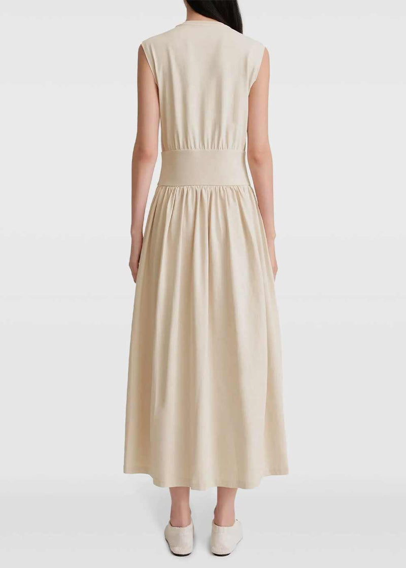 TOTEME Beige Fitted-Waistband Midi Dress - NOBLEMARS