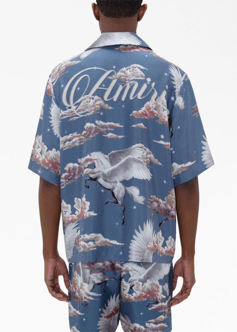 AMIRI Blue All Over Pegasus Bowling Shirt - NOBLEMARS